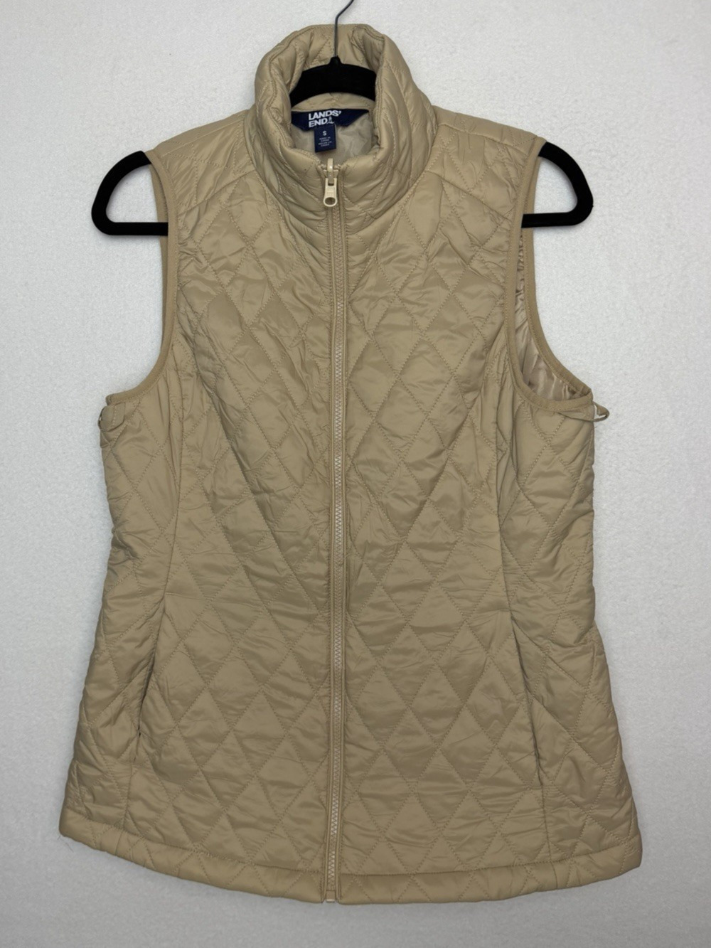 Lands' End Quilted Puffer Vest Women's Size S Beige Full Zip Lightweight